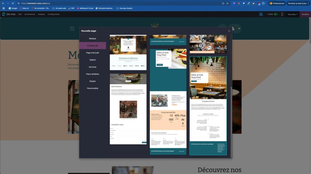 création site odoo gabarit perso